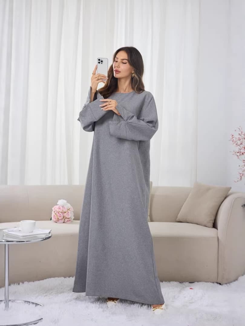 Factory Stock Cross-Border New Women's Solid Slit Cuff Loose Dress