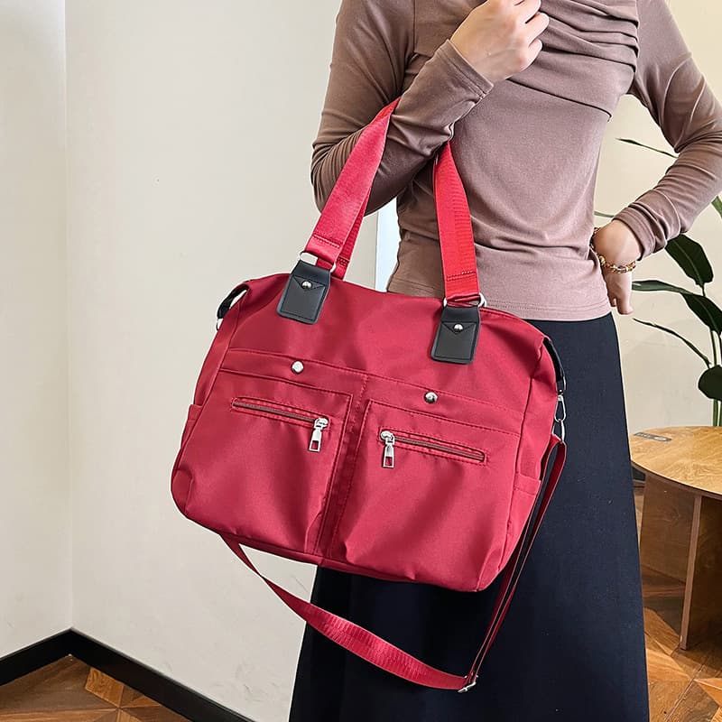 Cross-border solid color nylon tote bag for women, lightweight, versatile, large capacity, commuter cloth bag, Korean style women's handbag/shoulder bag