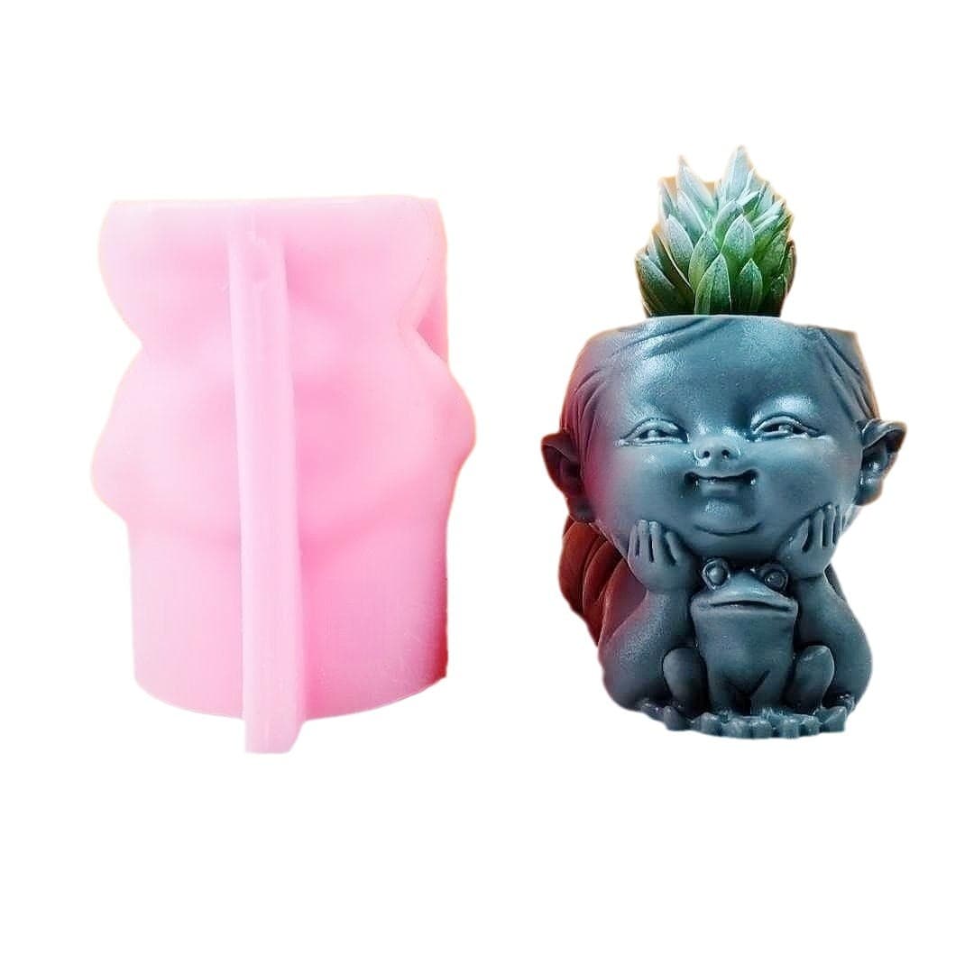 New Girl and Frog Flower Pot Silicone Mold Plaster Handmade Candle Holder Epoxy Resin Home Decor C21 Cake