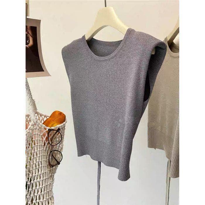 Ice Silk Sleeveless Knit Top Summer Thin Flutter Sleeve Tie Waist Crop