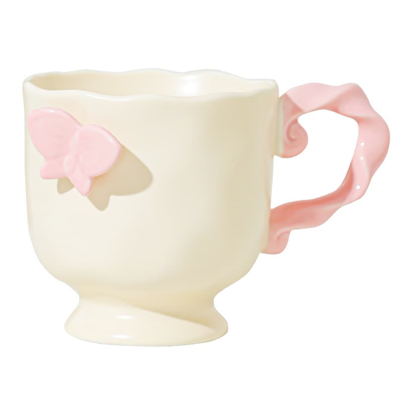 Ins-style Dream Butterfly Stemmed Coffee Mug, Tall Coffee Cup for Women, Office Breakfast Milk Cup, Birthday Gift