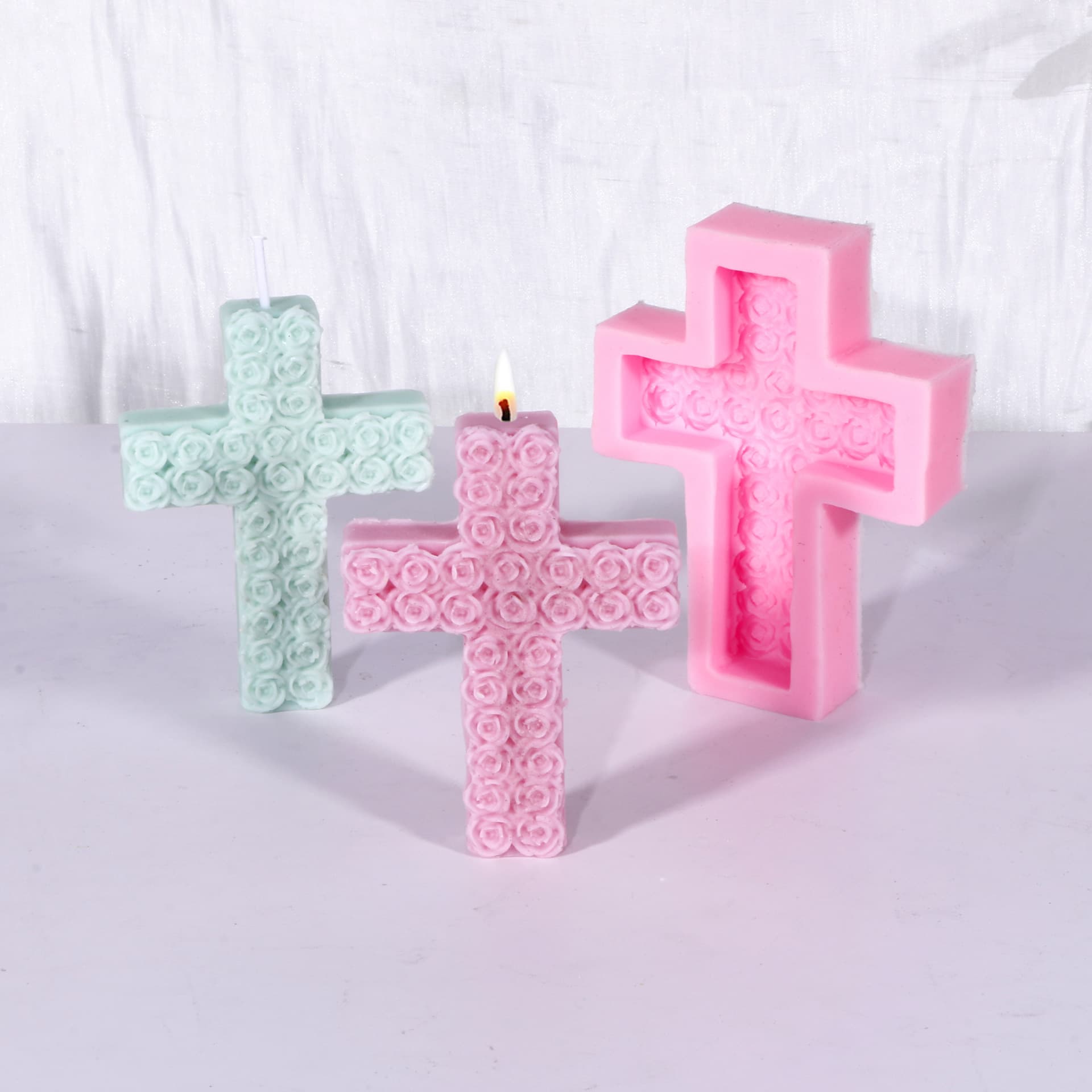 Rose Cross Aromatherapy Candle Mold DIY Silicone Chocolate Mold Crystal Gum Drops Aroma Gypsum Ornaments