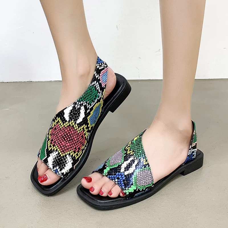 Leopard Print Sandals Women 2026 Summer New Large Size Peep Toe Square Head Backless European American Fashion Chunky Heel Low Heel Sandals Trendy