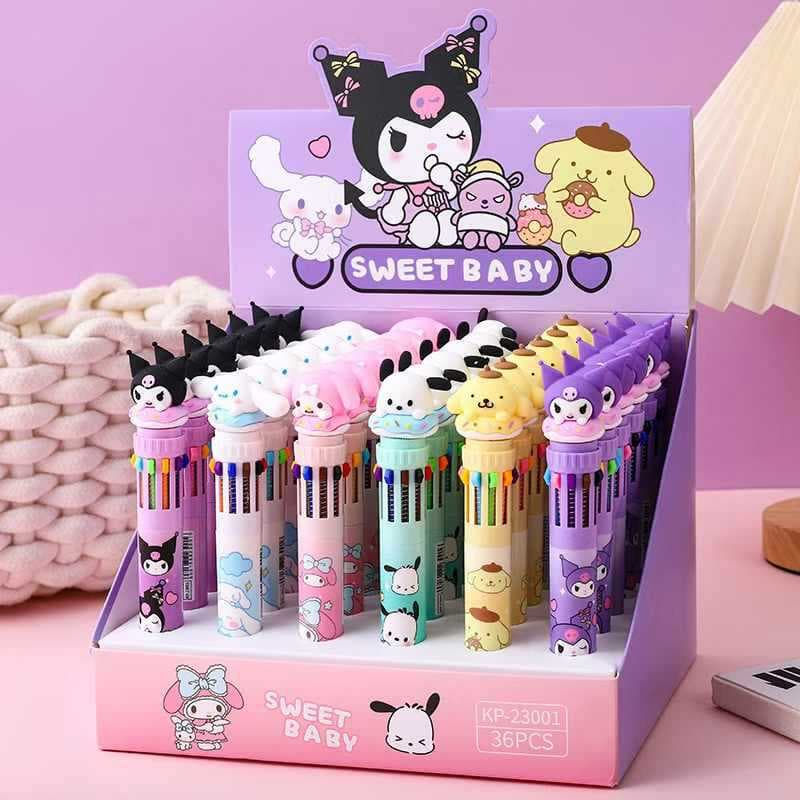 Cartoon Cute Family 10-Color Ballpoint Pen Multi-Color Push-Type Hand Account Pen High Appearance Color Pen Stationery