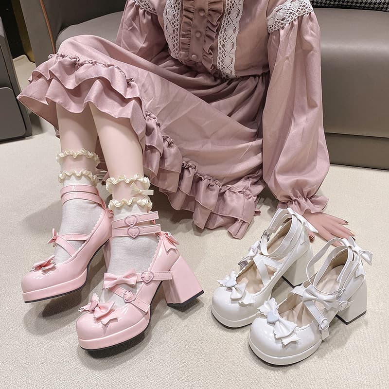 Small leather shoes bow cute Mary Jane shoes 2025 new Lori women's sweet lace thick heel buckle leather shoes