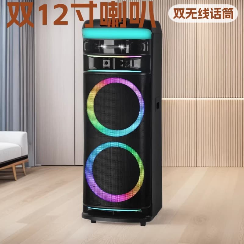 EV-1210 Bluetooth Speaker Dual 12-Inch Outdoor Square Dance Portable Sound RGB Lights Wireless Microphone