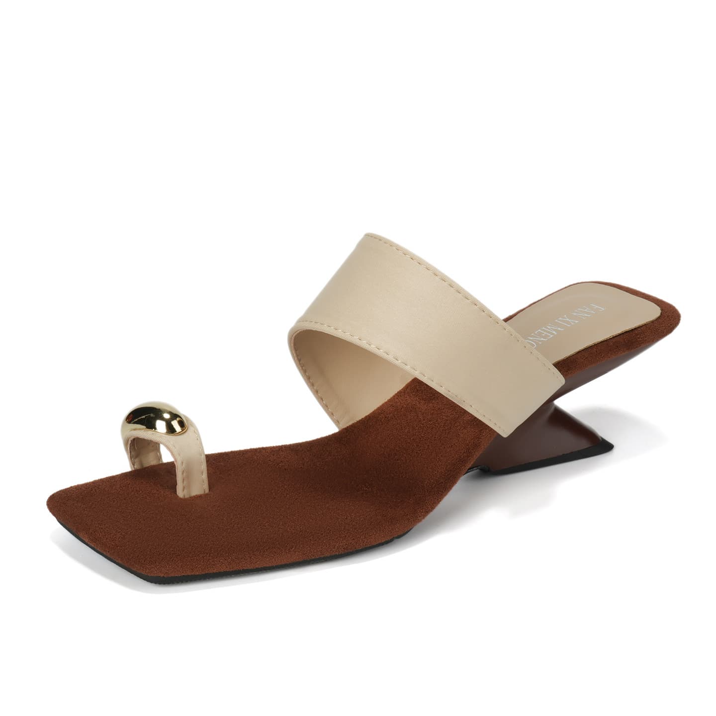 938-5 Square Toe Slide Sandals for Women, Wedge Heel Gentle Slippers, Toe-Post High Heel Sandals, Socialite Style Outdoor Sandals