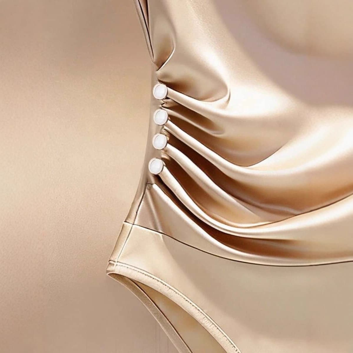 French Draped Bow Top Women Summer New Satin T-Shirt Pleated Waist Blouse Bodysuit