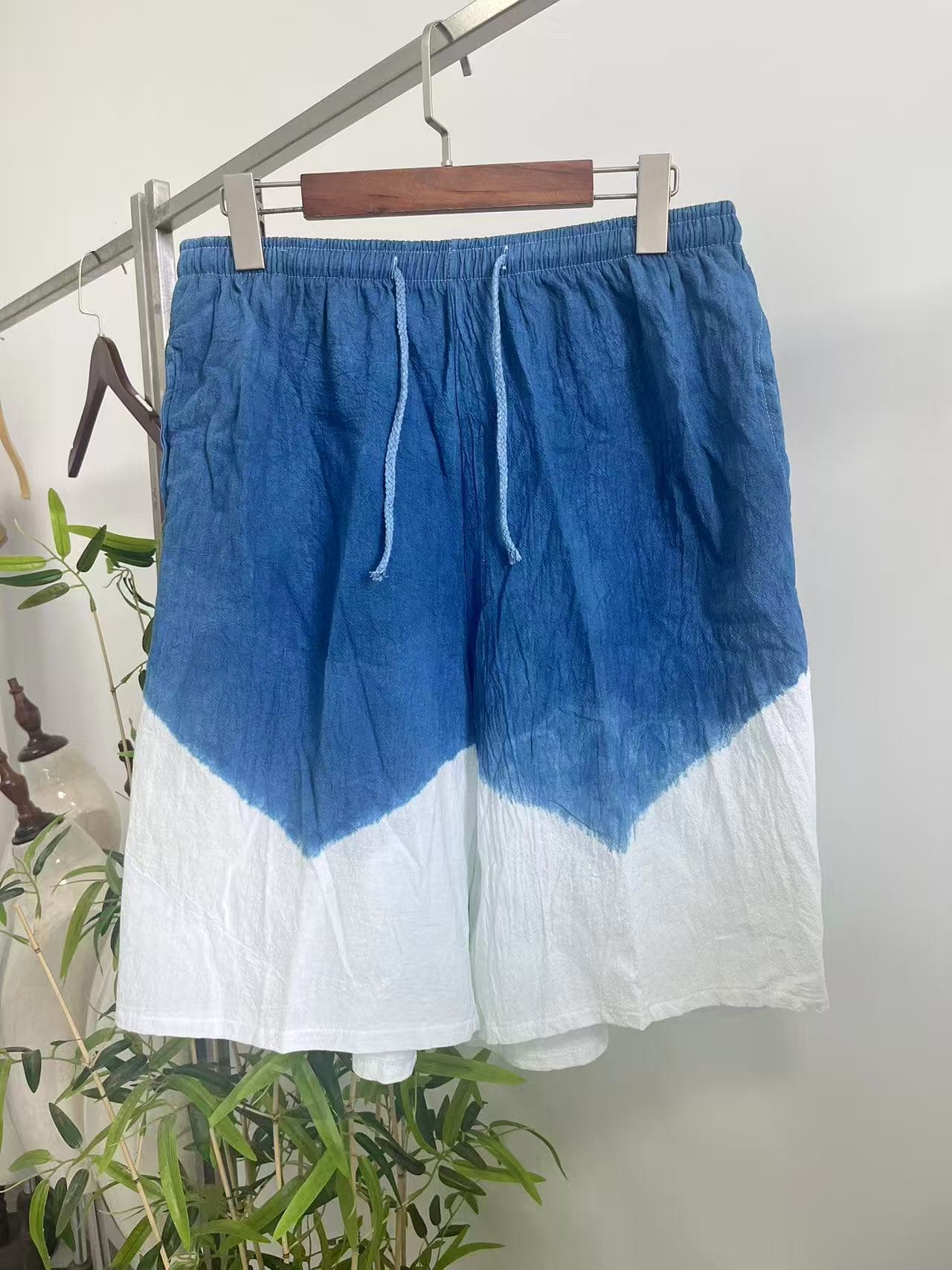 Yunnan Dali Tie-Dye Shorts for Men, Beach Shorts, Plus Size Casual Shorts, Multicolor Cotton Linen Hot Pants, Relaxed Fit Shorts