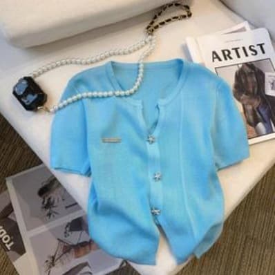Irregular Ice Silk Knit Short Sleeve T-Shirt Summer Slim Fit Unique Design Top