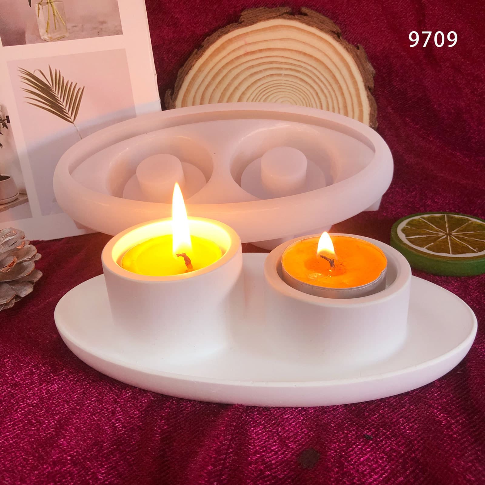 DIY Boat Double Hole Candle Holder Crystal Resin Silicone Mold Desktop Decoration