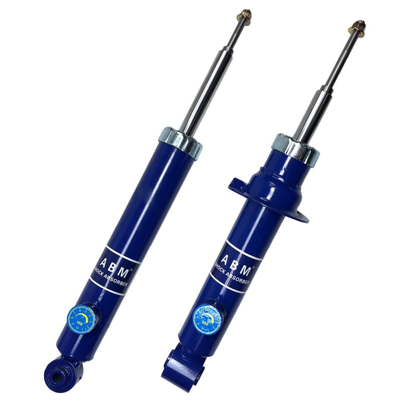ABM compatible adjustable shock absorbers for Mitsubishi Pajero V73, V93, V97, V33, and V43 models with heightened suspension.