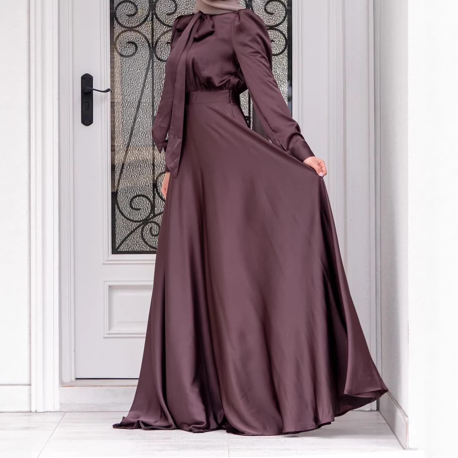 M160# AliExpress Amazon Cross-border Bestseller Women's Dress Long Gown Fashionable Large Hem Satin Dress
