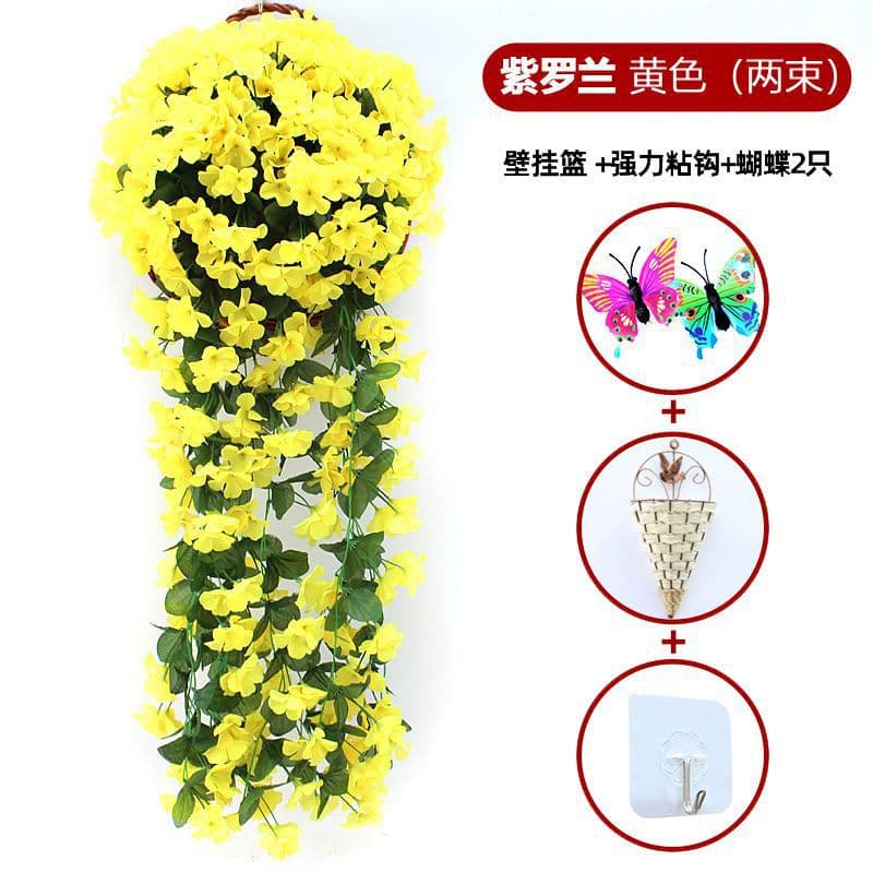 Artificial Rose Wall Hanging Vine Fake Plastic Plant with Green Leaves for Indoor Living Room Air Conditioning Pipe Decoration