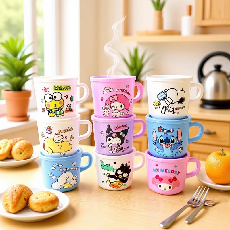 Cartoon Handle Cup Kindergarten Drinking Cup Stitch Kuromi with Lid Kids Milk Cup Beverage Cup