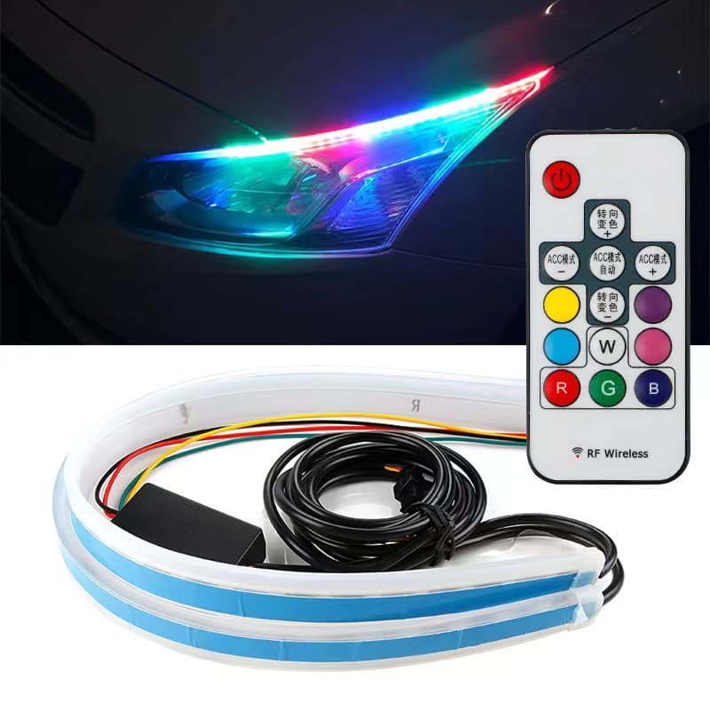 Car Led Daytime Running Light Ultra-Thin Rgb Light Guide Strip 30 45 60cm Turn Signal with Flowing Water Decorative Light 12 Volts