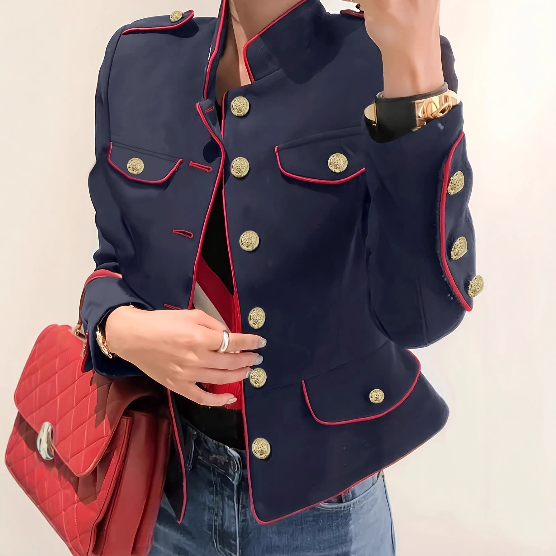 Casual urban long-sleeved loose button-down stand collar jacket