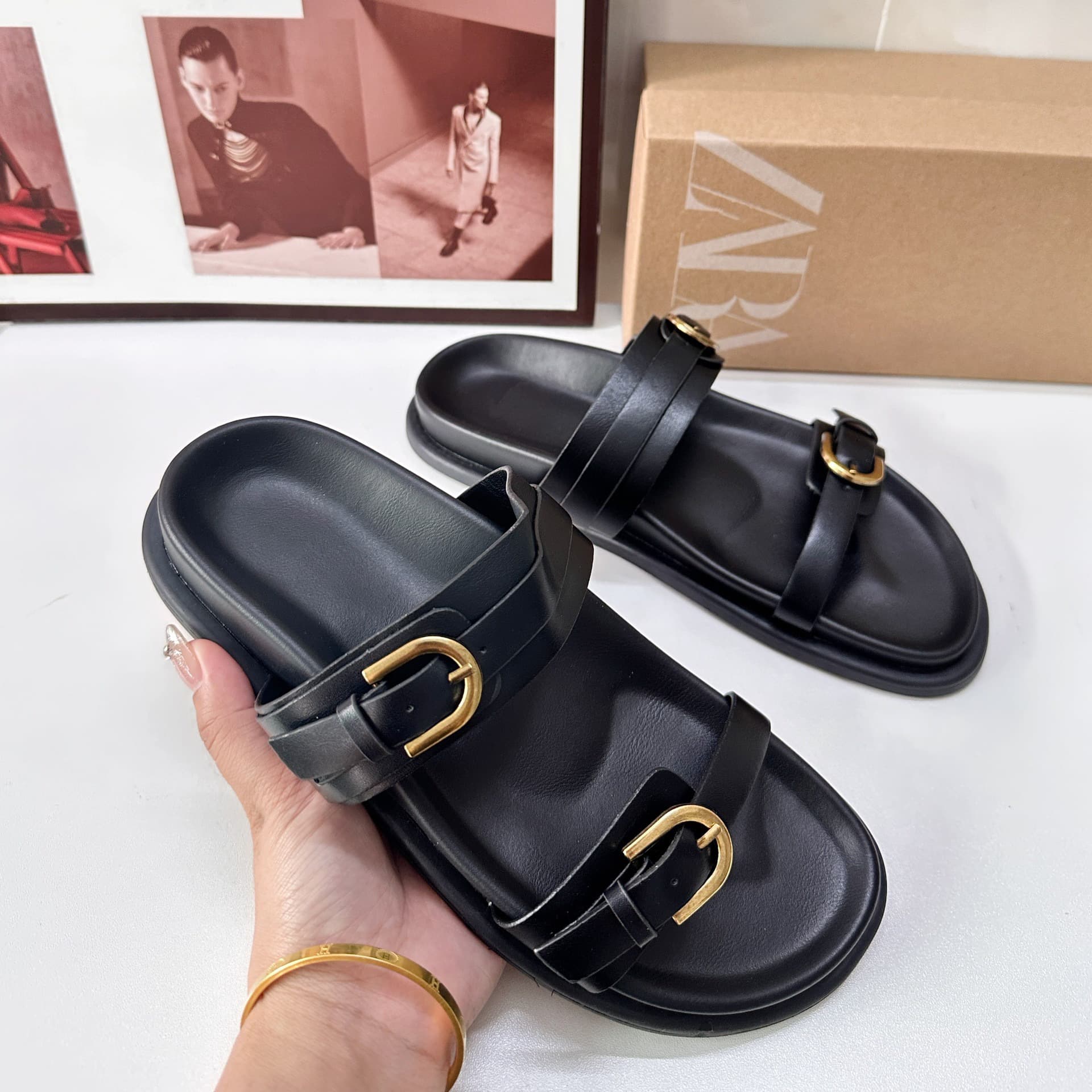 ZA2025 Autumn New Style Sandals, Thick Sole, Height Increasing, Suitable for Outdoor Wear, Plus Size, Fashionable, Non-Slip, Beach Slippers