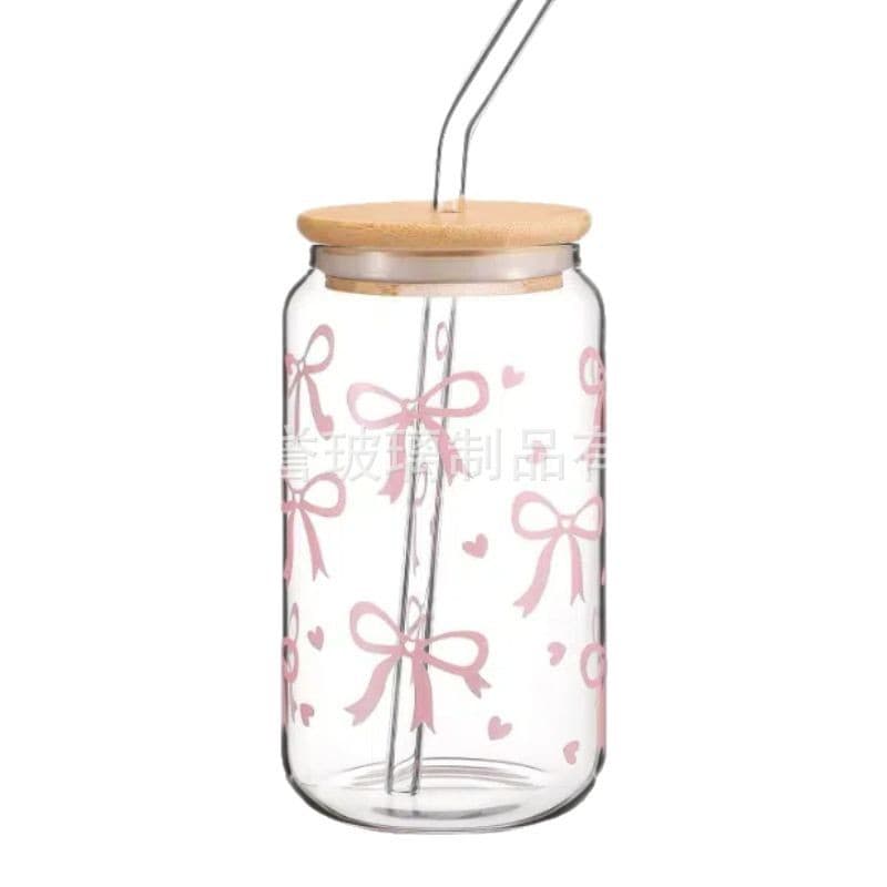 Amazon Cola Cup Bamboo Lid Straw Glass Cup Trendy Glass Water Cup Temu Cross-border 16oz Coffee Mason Jar