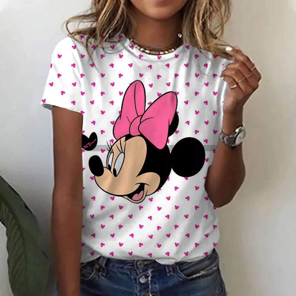 Cartoon Kawaii Mickey Mouse Women's 3D Digital Print T-shirt Top 25 New Harajuku Short-Sleeve T-shirt Cross-Border Supply