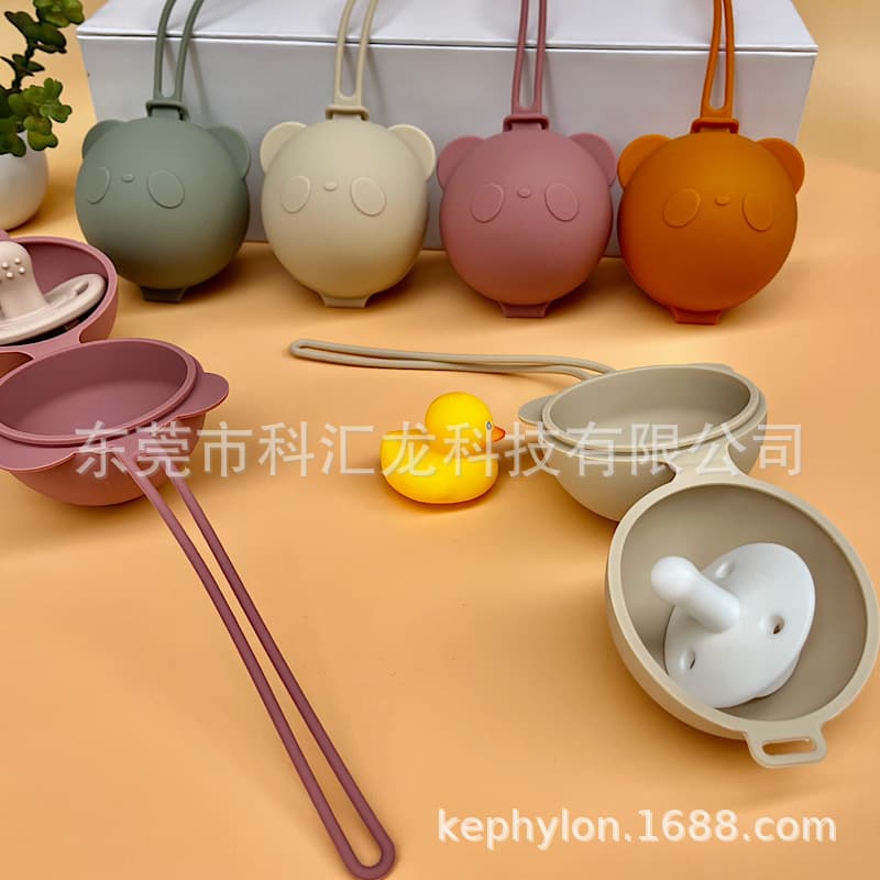 Cross-border Baby Silicone Pacifier Storage Bag Stroller Lanyard Mommy Bag Bear Pendant Pacifier Storage Case