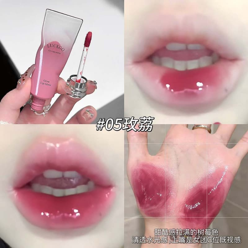 LUCKGO Ice Block Water Light Lip Gloss, Moisturizing Clear Mirror Glass Lip, Long Lasting Color, Student Cross-Border Cosmetic