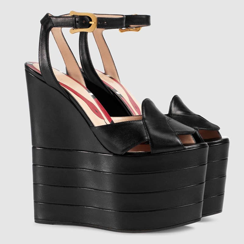 European and American style peep-toe platform wedge sandals, plus size, color blocking, runway style, one-strap, unique women's shoes.