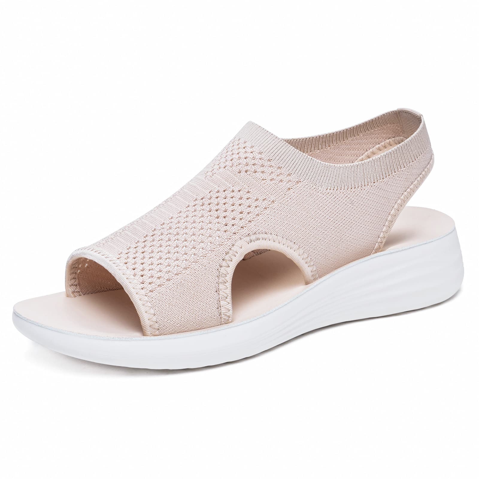 Women's Summer Cross-Border Fashion Casual Beach Shoes, Slip-On Flyknit Sandals, Flat Bottom Hollow Open-Toe Roman Sandals