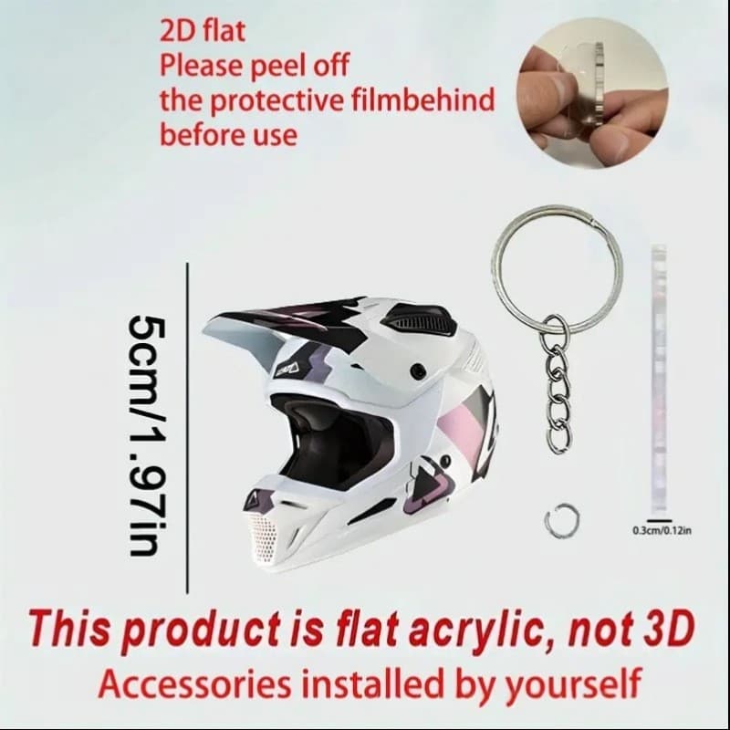 New Cross-Border Flat Acrylic Motorcycle Helmet Keychain Pendant Backpack Decoration Car Keychain