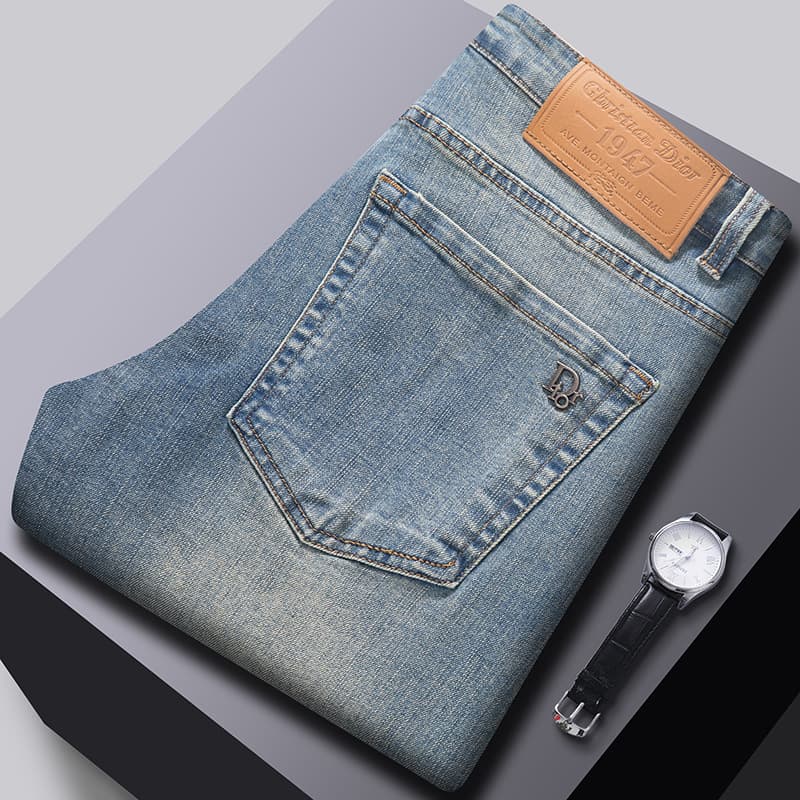 Complete with all three labels, brand-name men's stretch straight leg jeans, original label replica, 2025 new style, foreign trade cross-border e-commerce.