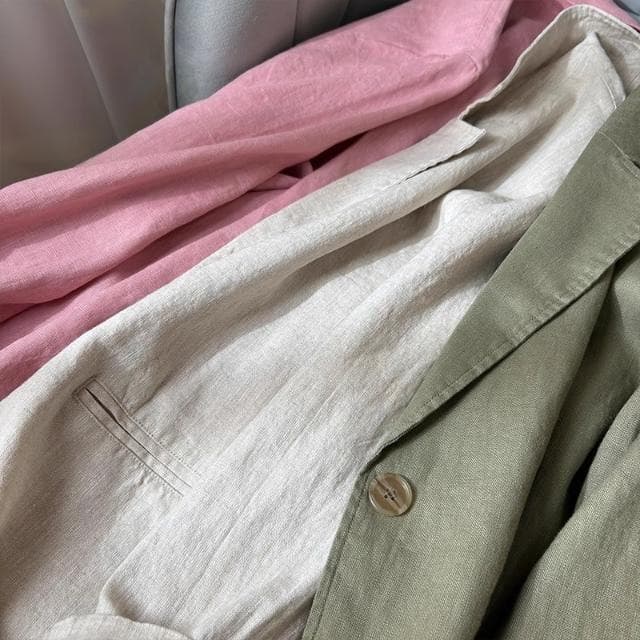 High-end, elegant, lightweight cotton and linen blazer for women, loose fit, simple, solid color, versatile linen outerwear suit jacket.