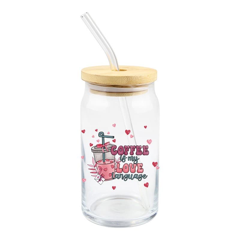 4-Inch Valentine's Day Uv Dtf Crystal Transparent Small Stickers, Heart-Shaped Rose Decoration for Mason Cups, Scratch-Resistant, Cross-Border