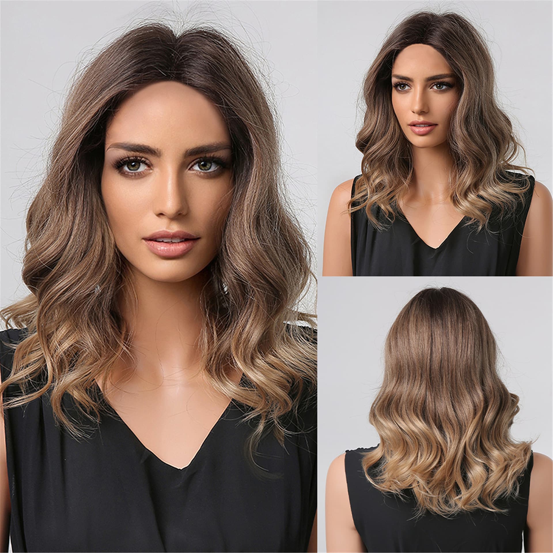 Wig Women's TEMU Golden European and American Shoulder-length Short Curly Hair Fiber Mechanism High Temperature Silk Non-lace Headgear