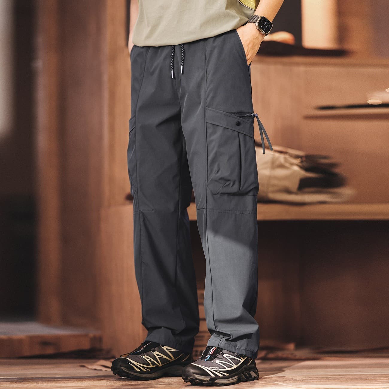 Trendy High-End Softshell Cargo Pants for Men Summer Thin Loose Functional Outdoor Casual Trousers