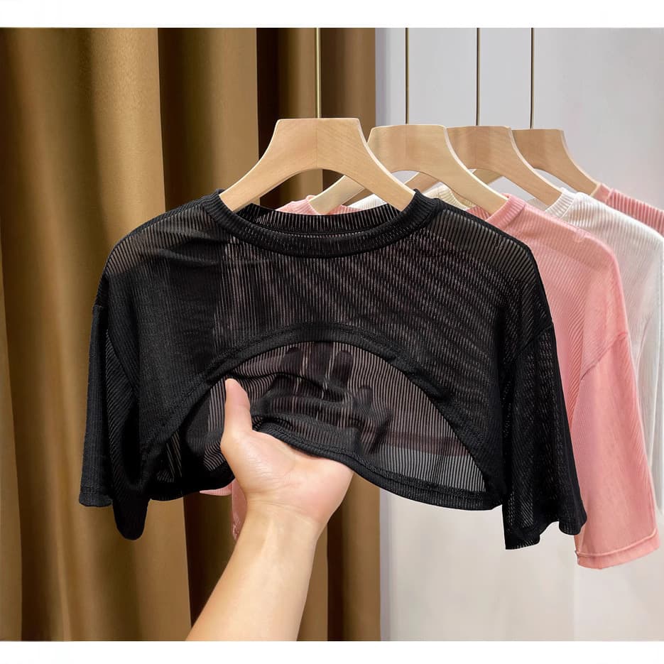 Sweet and spicy half-length cover-up, women's summer shawl, dress, camisole, outer layer, covers arms, niche short-sleeved T-shirt