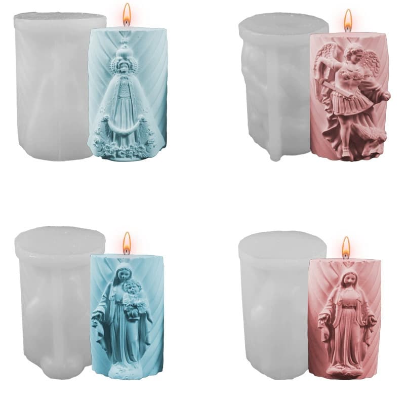 Relief Stripe Virgin Mary Column Candle Liquid Silicone Mold DIY Maria Pope Jesus Gypsum Ornament