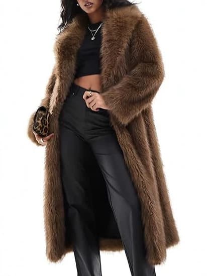European and American style autumn/winter new fur coat with fox fur trim, long over-the-knee coat, lapel with hidden buttons, women's top