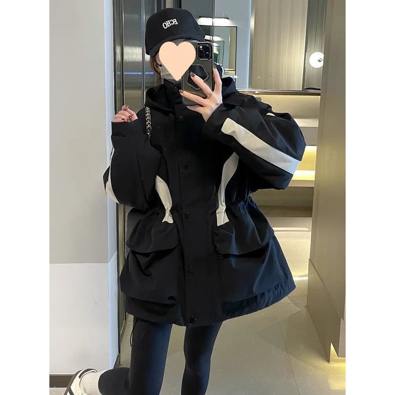 Autumn and winter hooded cotton-padded jacket assault clothing women 200kg new waist slimming long cotton windbreaker coat