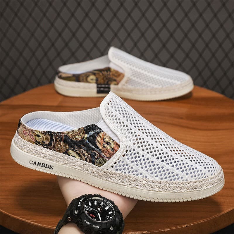 Cross-Border New Mesh Men's Sports Casual Shoes Breathable Slip-On Half Slippers