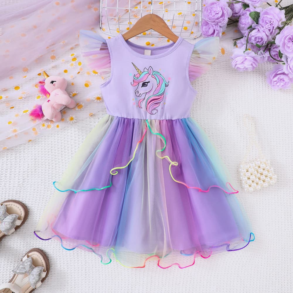 EW Kids Clothing Girls Spring Summer New Cartoon Gradient Tulle Princess Dress Q1934-C