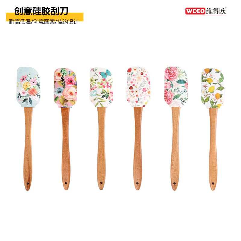 Flower Silicone Spatula Wooden Handle Detachable Cream Spatula High Temperature Baking Tool