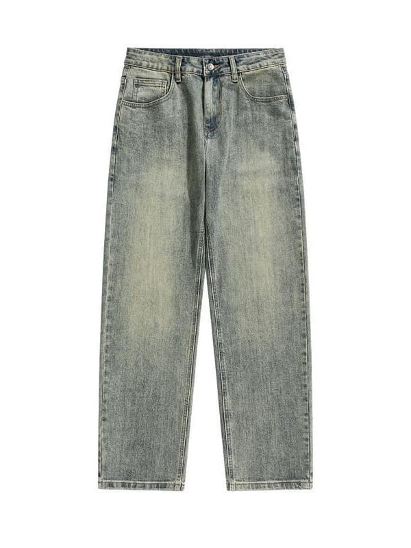 Yellow Mud Jeans Men High Street Washed Vintage Loose Straight Oversize American Retro Casual Pants Men