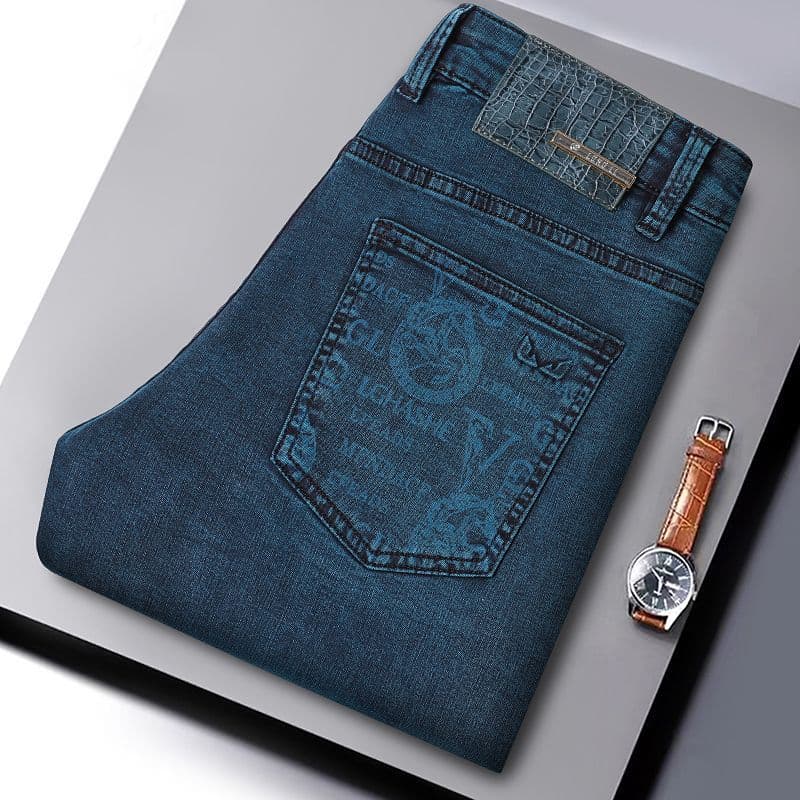 2026 New Style Blue High-End Slim Fit Men's Jeans, Trendy Brand, Stretch Business Casual Skinny Jeans