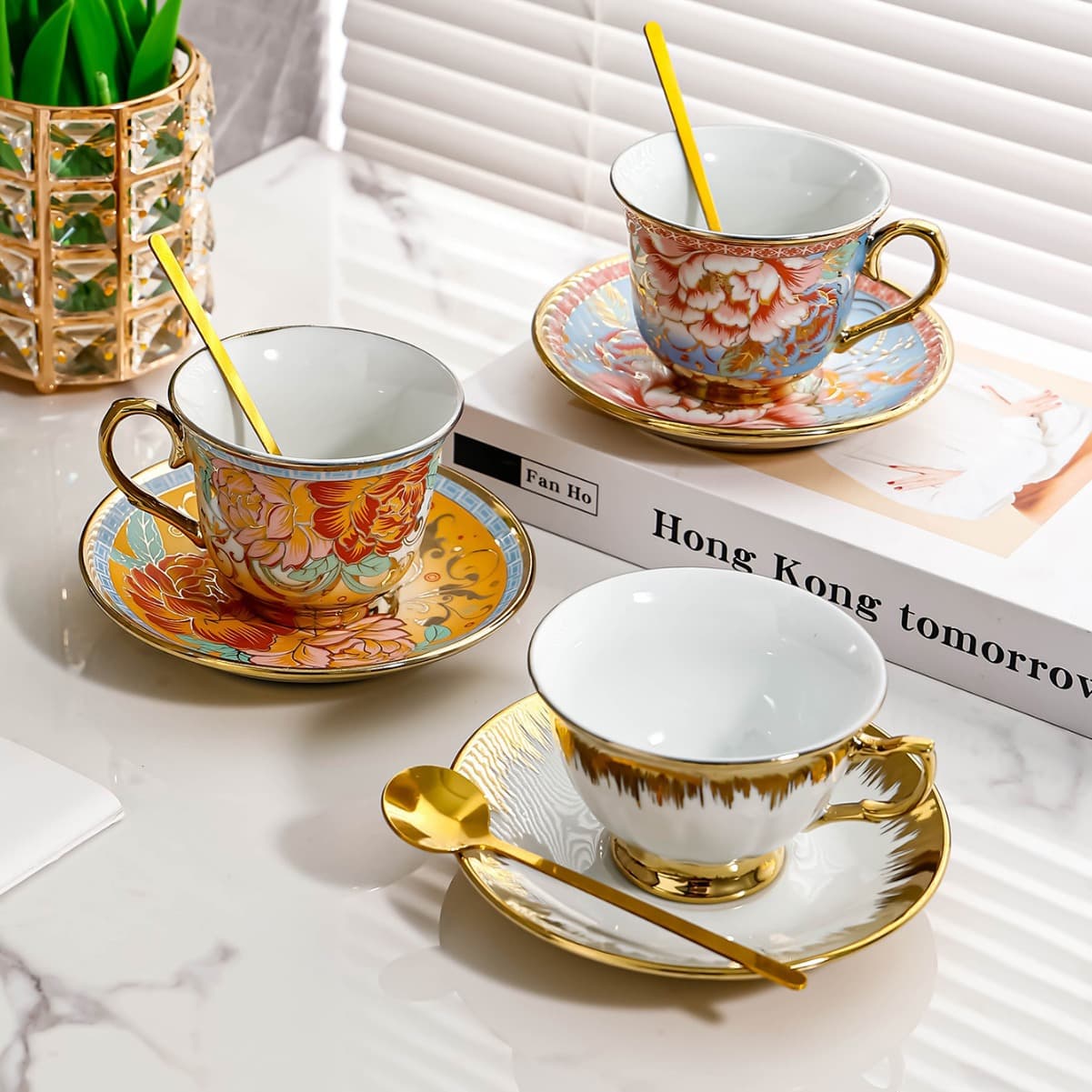 European Style Coffee Cup Set with Saucer, Vintage English Tea Set, French Afternoon Tea, Exquisite Couple's Cup