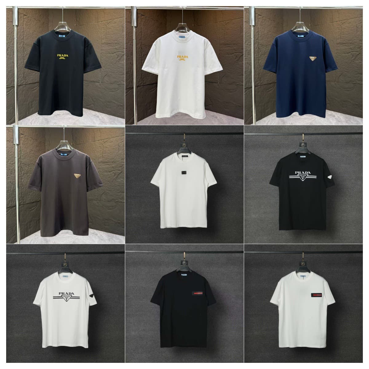 Luxury high-end version Prada metal triangle logo unisex summer loose versatile printed short-sleeve T-shirt