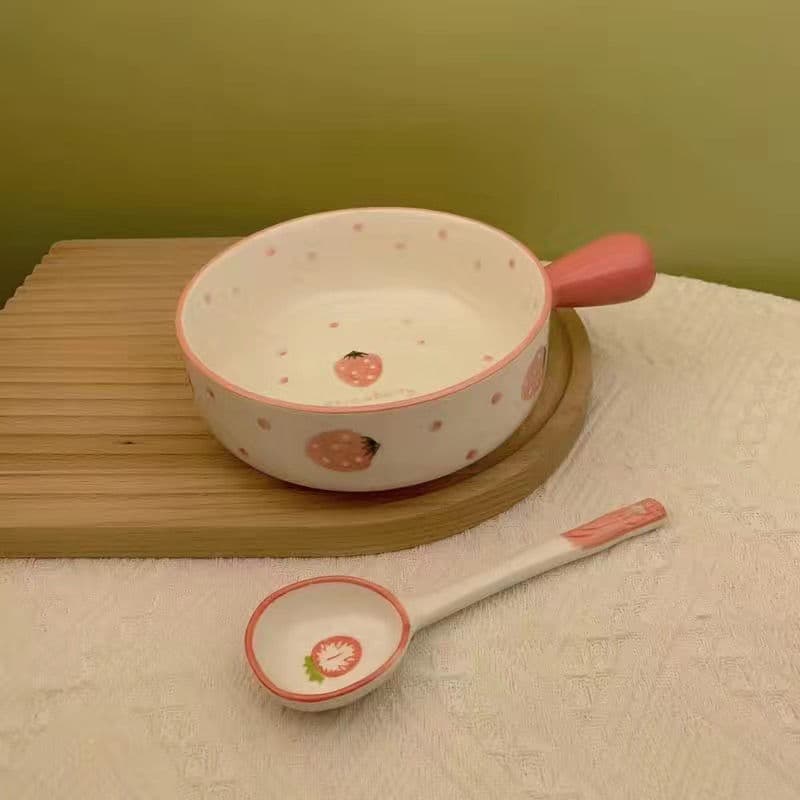 Microwave Oven Plates and Bowls, Nordic Style Plates with Berry Handle, Hand-painted Handle, Ceramic Tableware, Baking Trays, Steamed Egg Bowls (None)