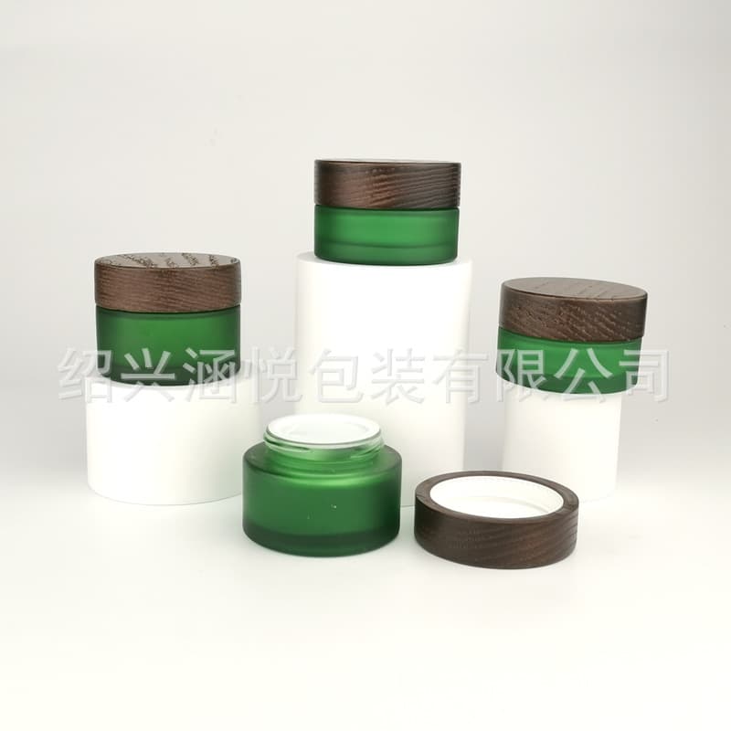 Solid Wood Bamboo Cover Cosmetic Cream Bottle 15g 30g 50g 100g 150g 200g Frosted Glass Cream Bottle