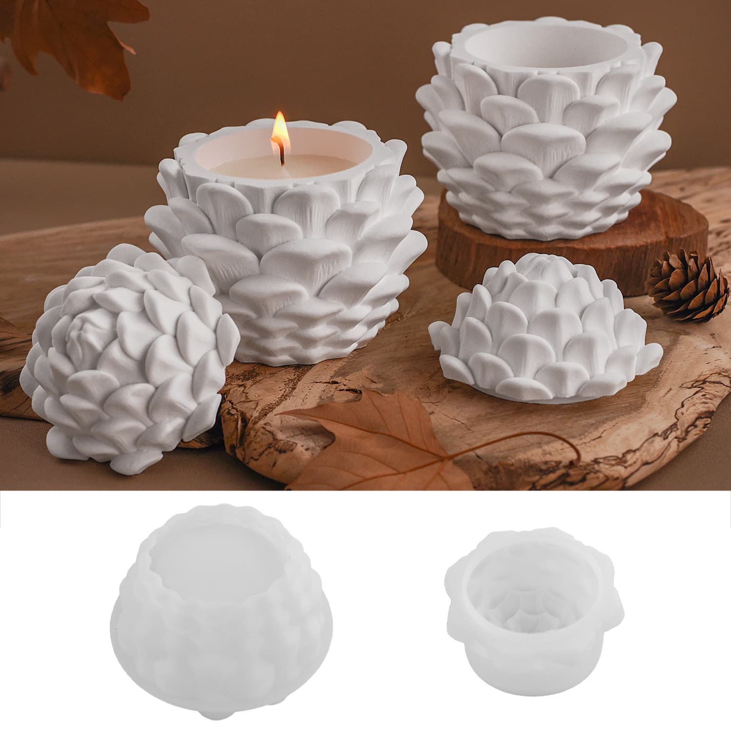 DIY Handmade Plaster Cement Pinecone Scented Candle Cup Plaster Storage Jar Mirror Silicone Mold