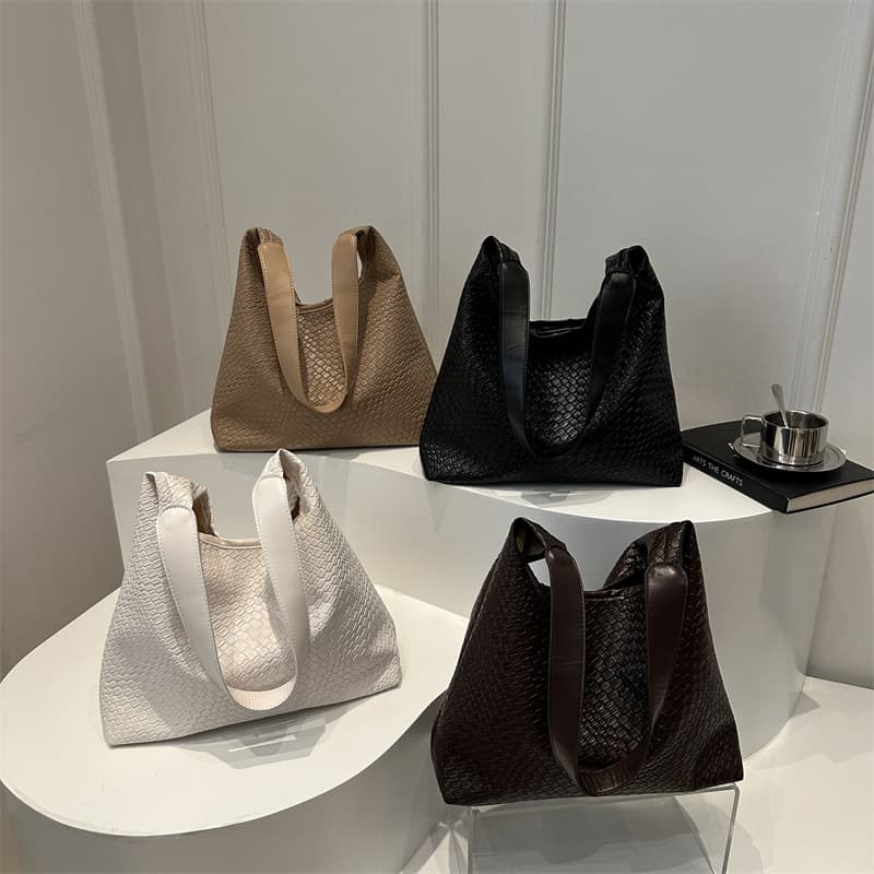 2024 New Women's Bag Premium Vintage Single Shoulder Bag Woven Texture Large Capacity Commuter Tote Bag with Inner Pouch