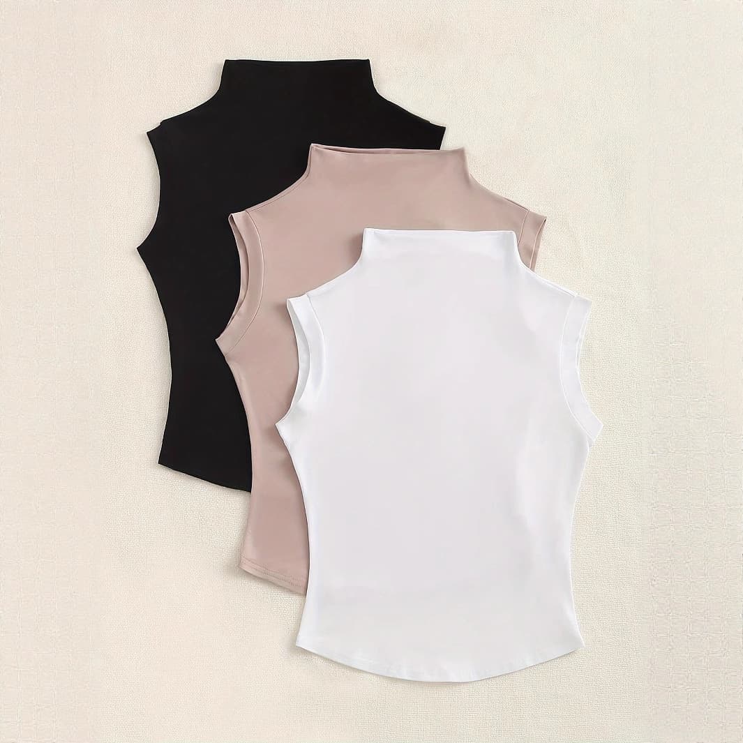 Women's Sexy Sleeveless Tank Top Multi-Color Fitted High Neck Top Vest